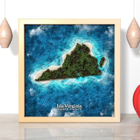 Virginia state as an island print (Isla Vurginia). Novelty art - Imagine your state as a desert island.