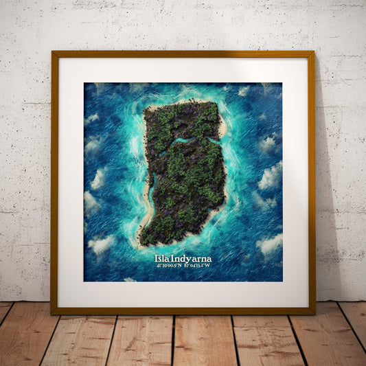 Indiana state as an island print (Isla Indyarna). Novelty art - Imagine your state as a desert island.