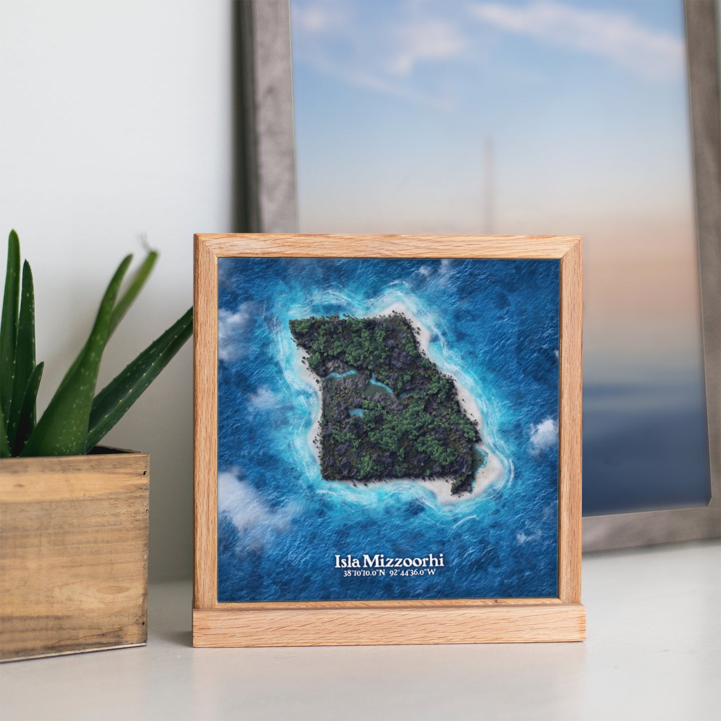 Missouri state as an island print (Isla Mizzoorhi). Novelty art - Imagine your state as a desert island.