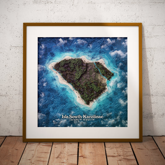 South Carolina state as an island print (Isla South Karolinae). Novelty art - Imagine your state as a desert island.