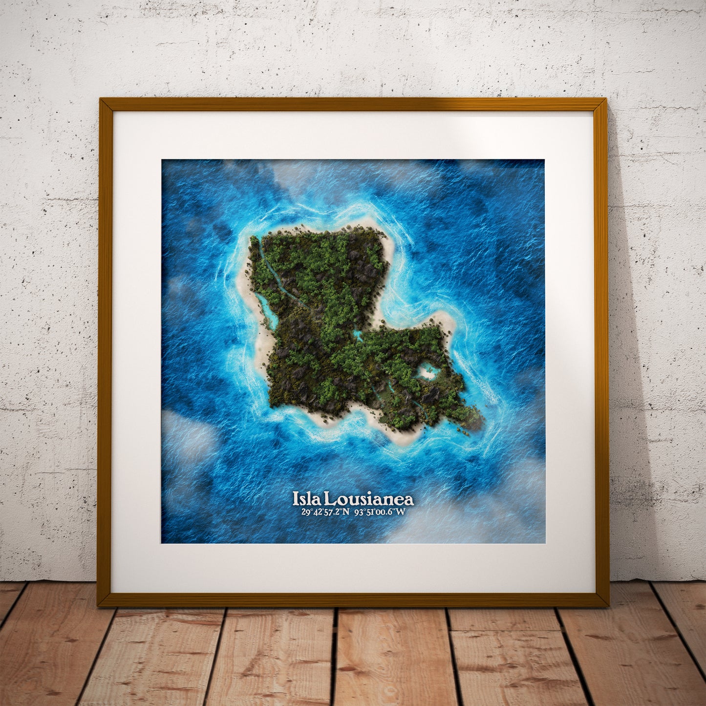 Louisiana state as an island print (Isla Louisianea). Novelty art - Imagine your state as a desert island.