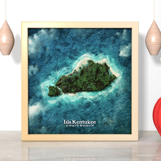 Kentucky state as an island print (Isla Kentukee). Novelty art - Imagine your state as a desert island.