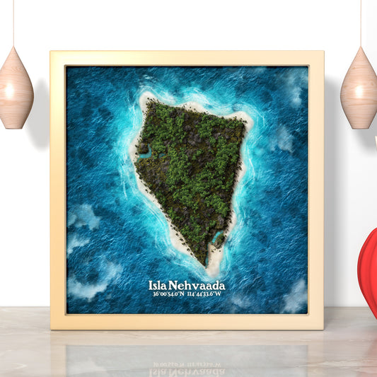 Nevada state as an island print (Isla Nehvaada). Novelty art - imagine your state as a desert island.