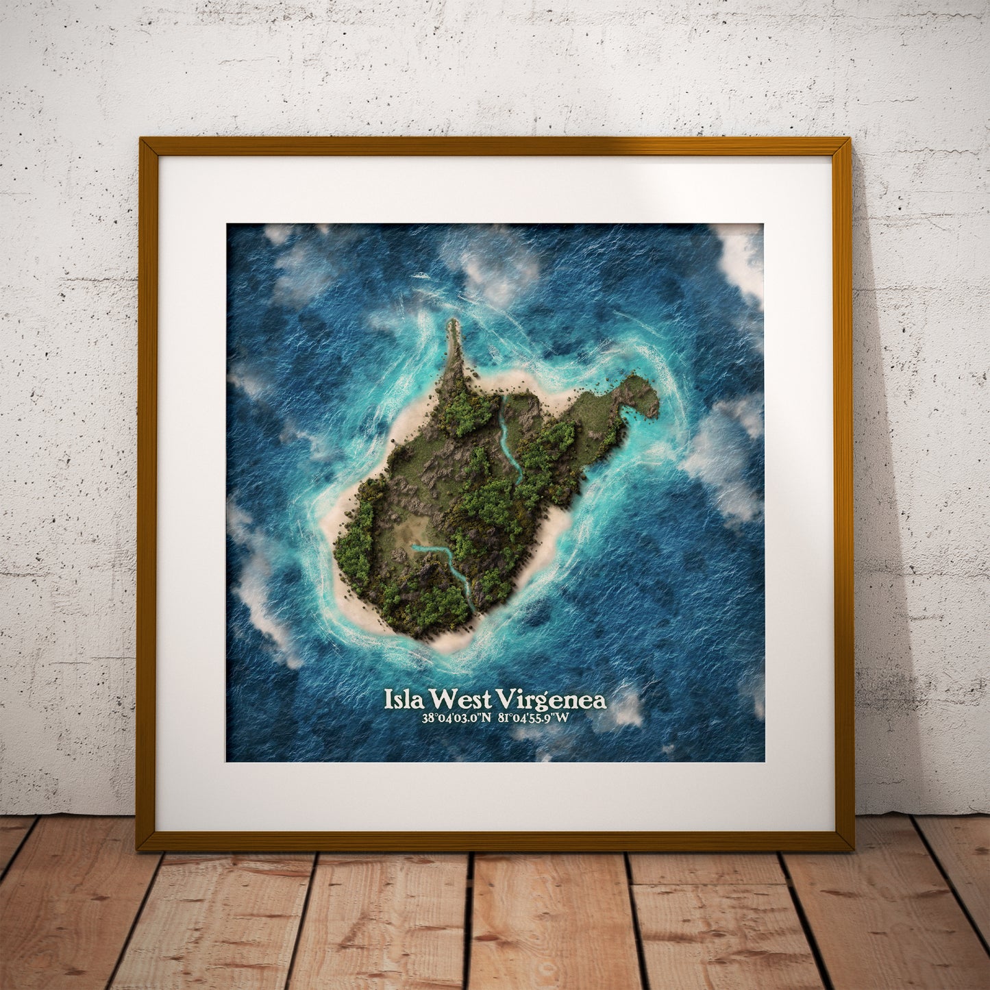 West Virginia state as an island print (Isla West Virgenea), Wv, Wvu, Novelty art - imagine your state as a desert island