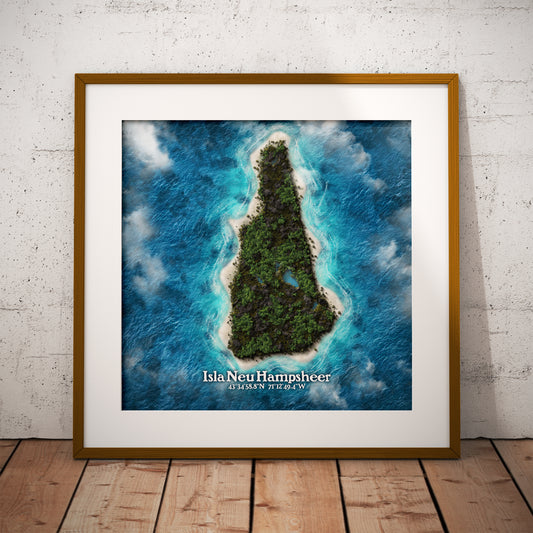 New Hampshire state as an island print (Neu Hampsheer). Novelty art - Imagine your state as an island.