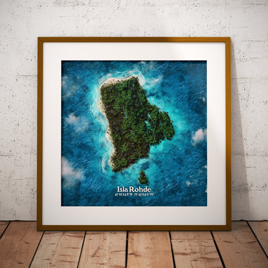 Rhode Island state as an island print (Isla Rohde). Novelty art - Imagine your state as an island.