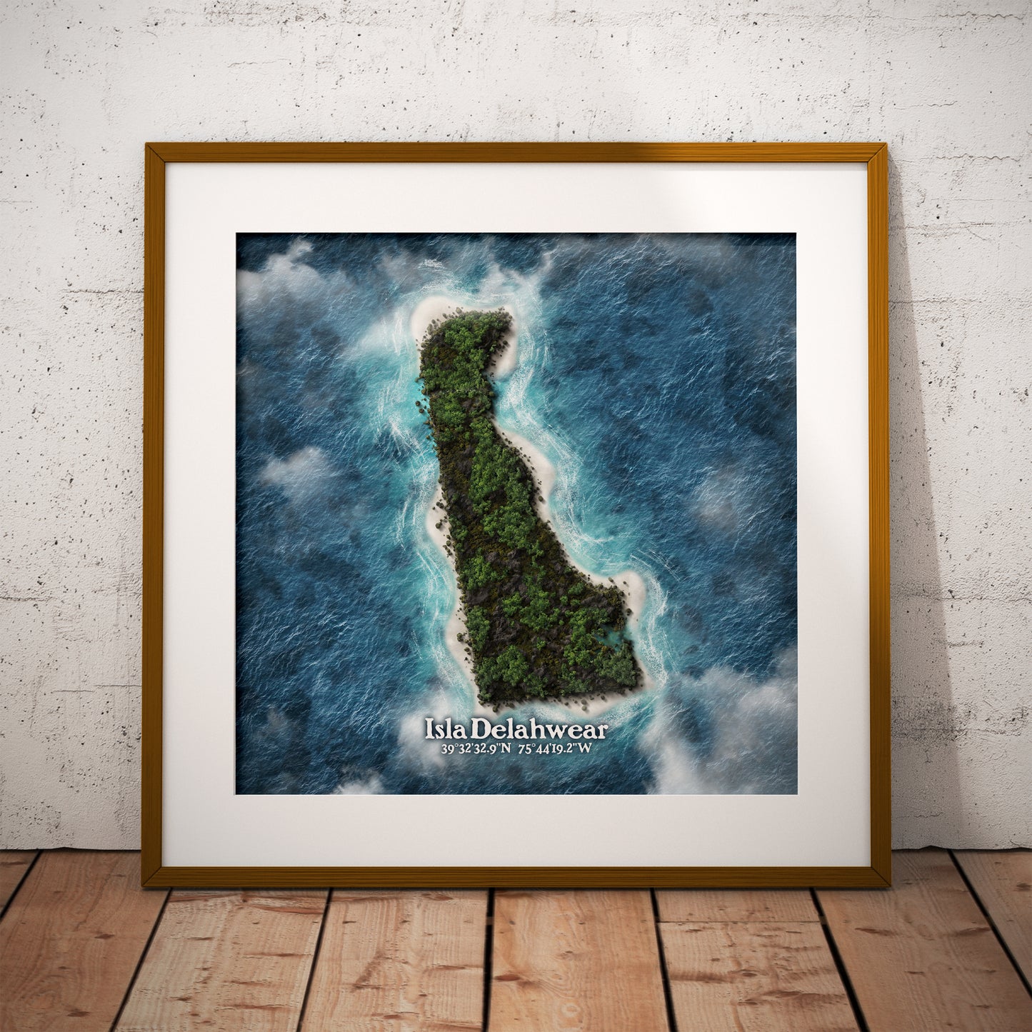 Delaware state as an island print (Delahwear). Novelty art - Imagine your state as an island.