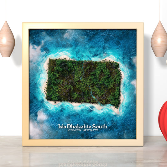 South Dakota state as an island print (Isla Dhakohta South). Novelty art - Imagine your state as an island.