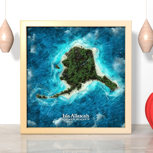 Alaska state as an island print (Isla Allascah). Novelty art - Imagine your state as an island.