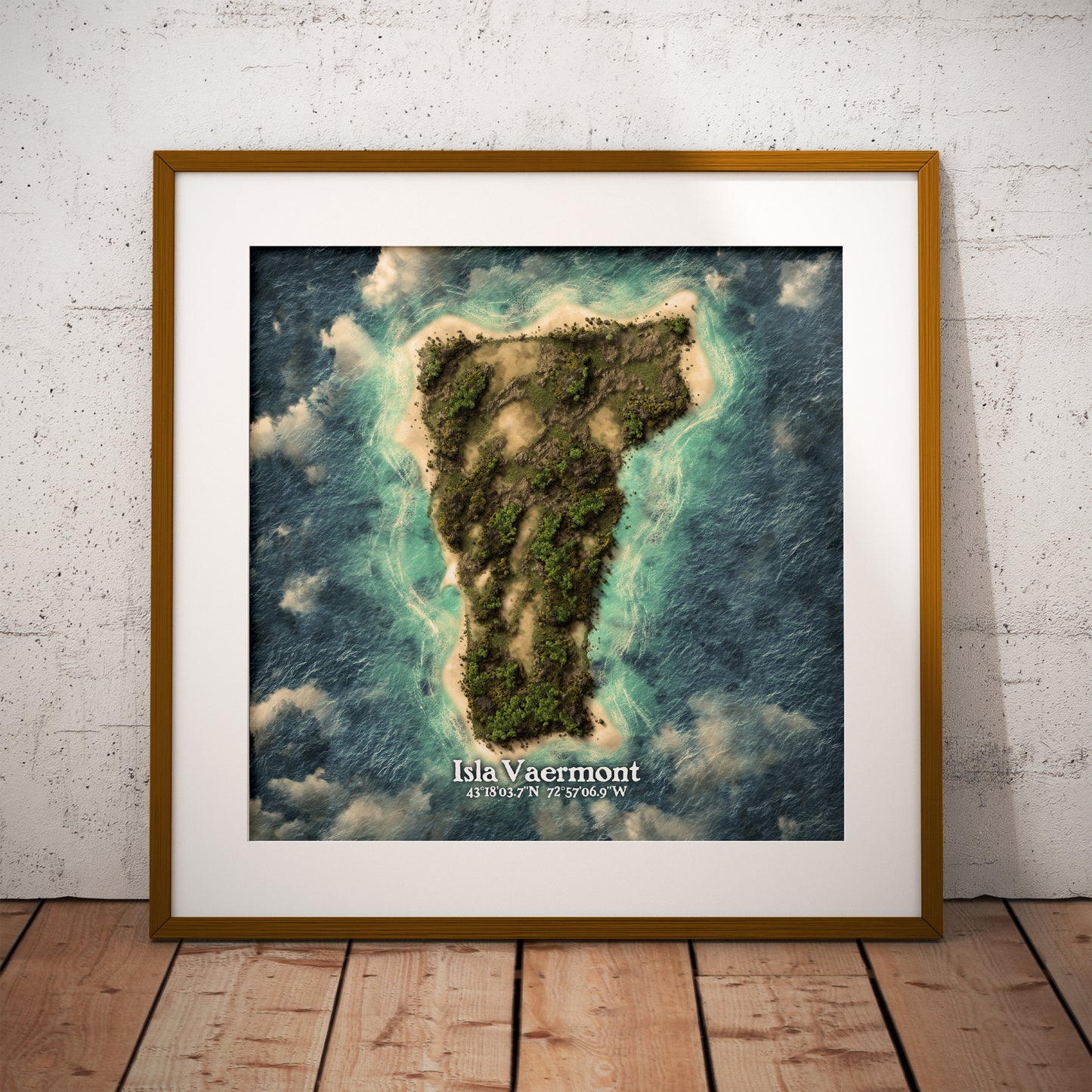 Vermont state as an island print (Isla Vaermont). Novelty art - Imagine your state as an island.