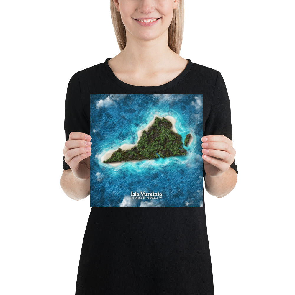 Virginia state as an island print (Isla Vurginia). Novelty art - Imagine your state as a desert island.