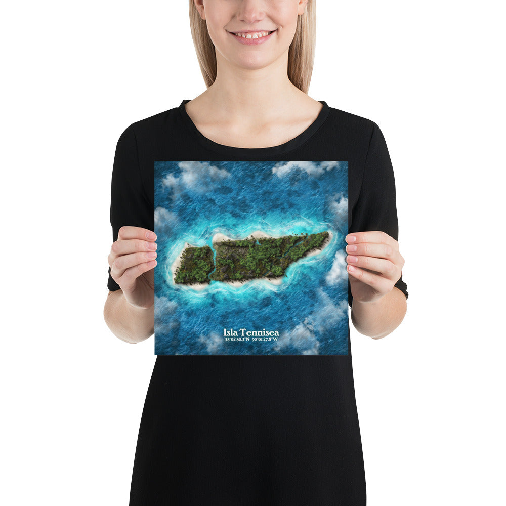 Tennessee state as an island print (Isla Tennisea). Novelty art - Imagine your state as a desert island.