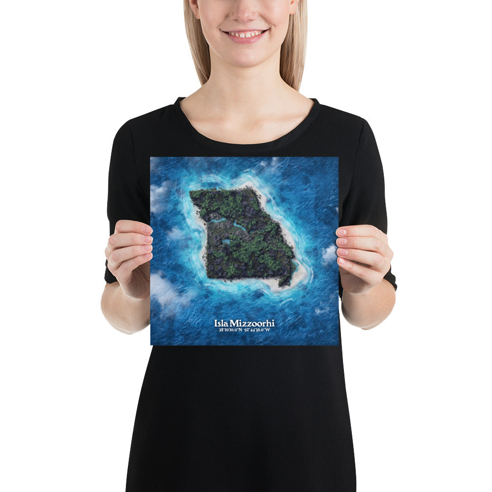 Missouri state as an island print (Isla Mizzoorhi). Novelty art - Imagine your state as a desert island.