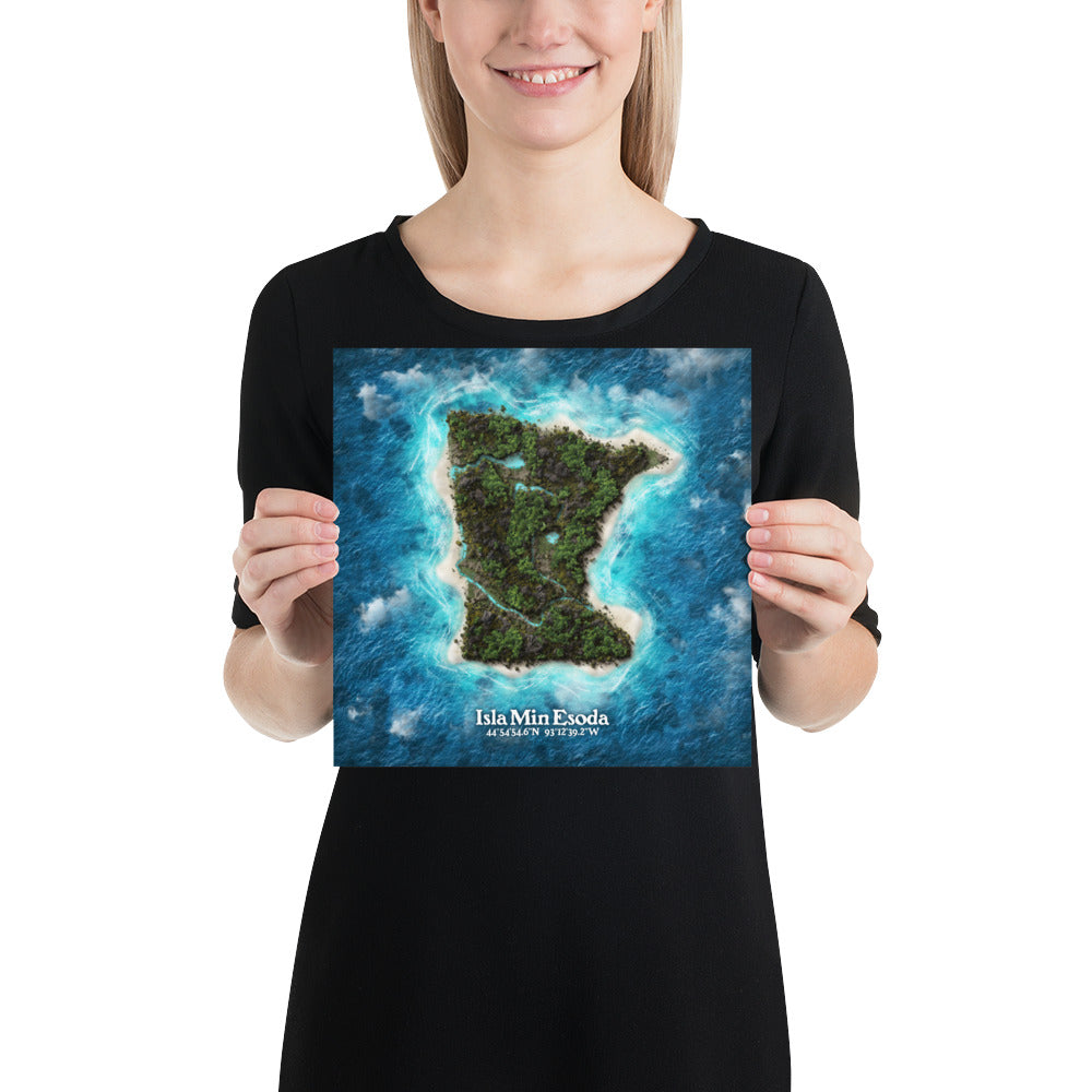 Minnesota state as an island print (Isla Min Esoda). Novelty art - Imagine your state as a desert island.