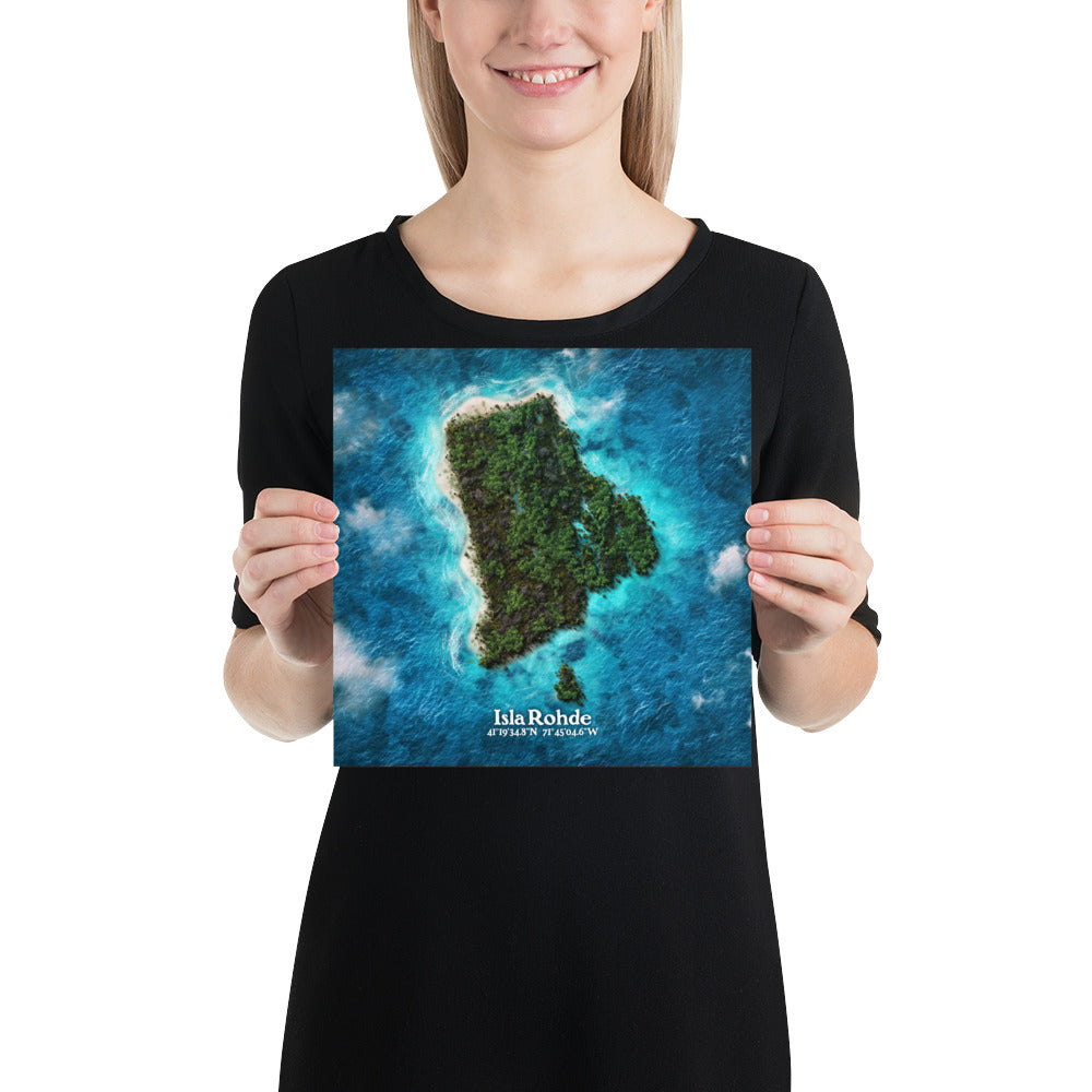 Rhode Island state as an island print (Isla Rohde). Novelty art - Imagine your state as an island.