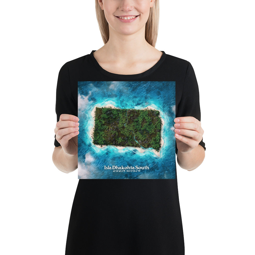 South Dakota state as an island print (Isla Dhakohta South). Novelty art - Imagine your state as an island.