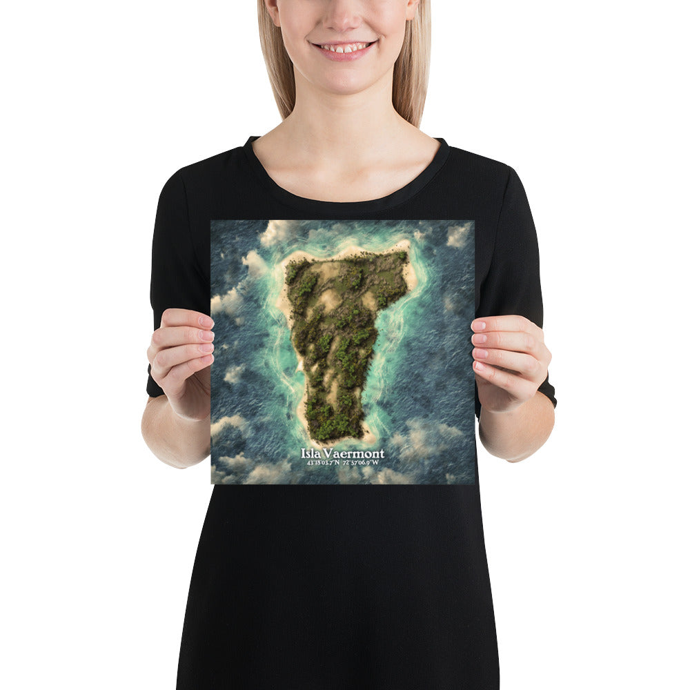 Vermont state as an island print (Isla Vaermont). Novelty art - Imagine your state as an island.