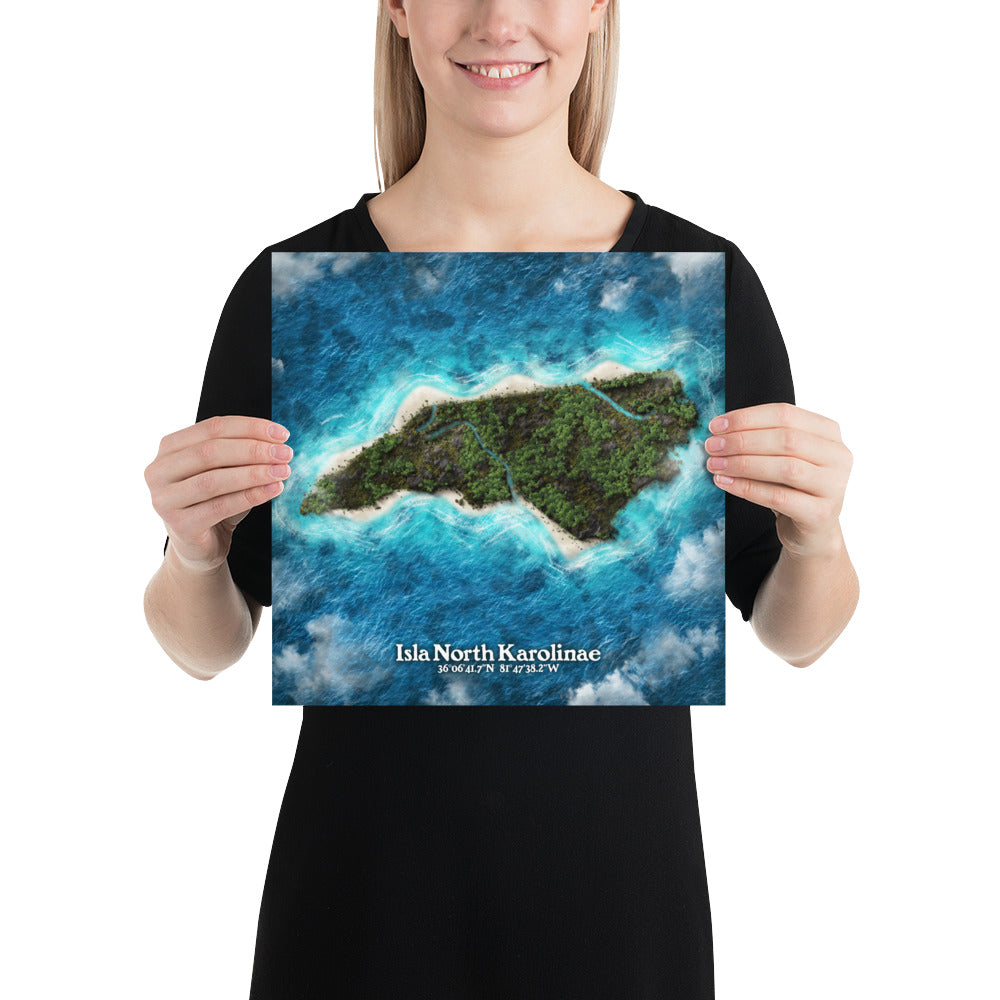 North Carolina state as an island print (Isla North Karolinae). Novelty art - Imagine your state as a desert island.