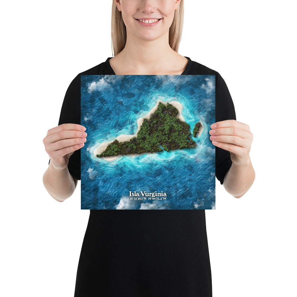 Virginia state as an island print (Isla Vurginia). Novelty art - Imagine your state as a desert island.