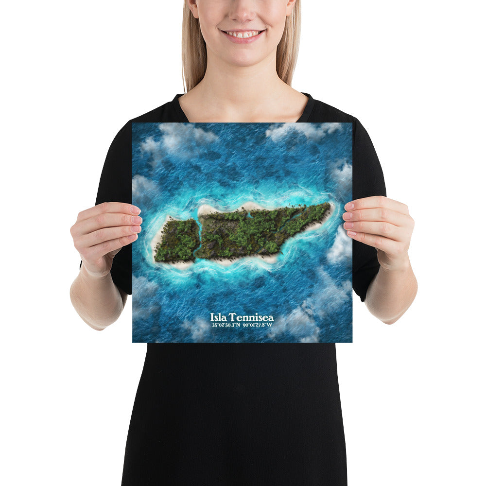 Tennessee state as an island print (Isla Tennisea). Novelty art - Imagine your state as a desert island.