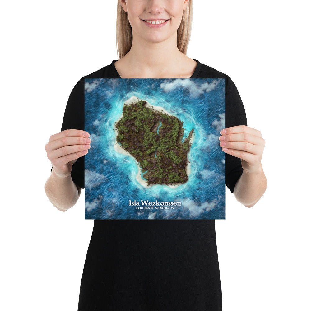 Wisconsin state as an island print (Isla Wezkonssen). Imagine your state as a desert island.