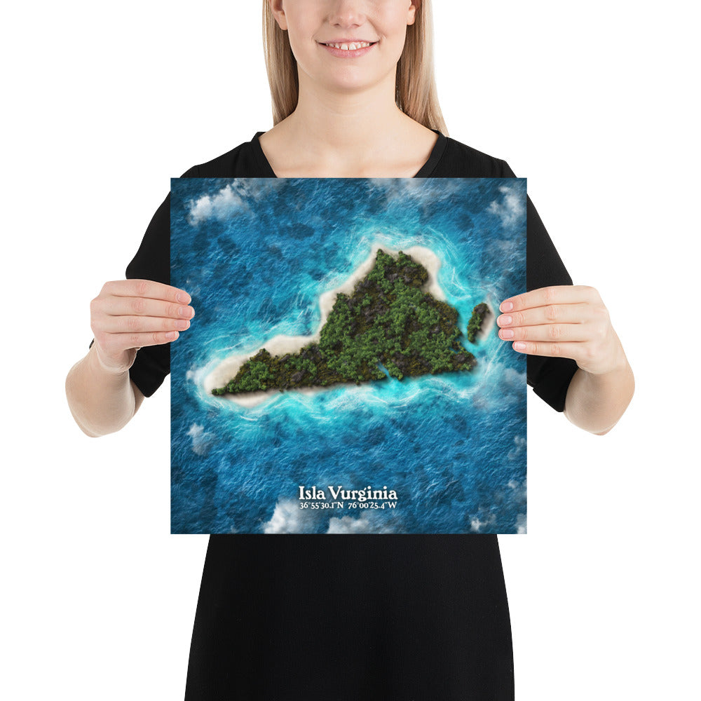 Virginia state as an island print (Isla Vurginia). Novelty art - Imagine your state as a desert island.