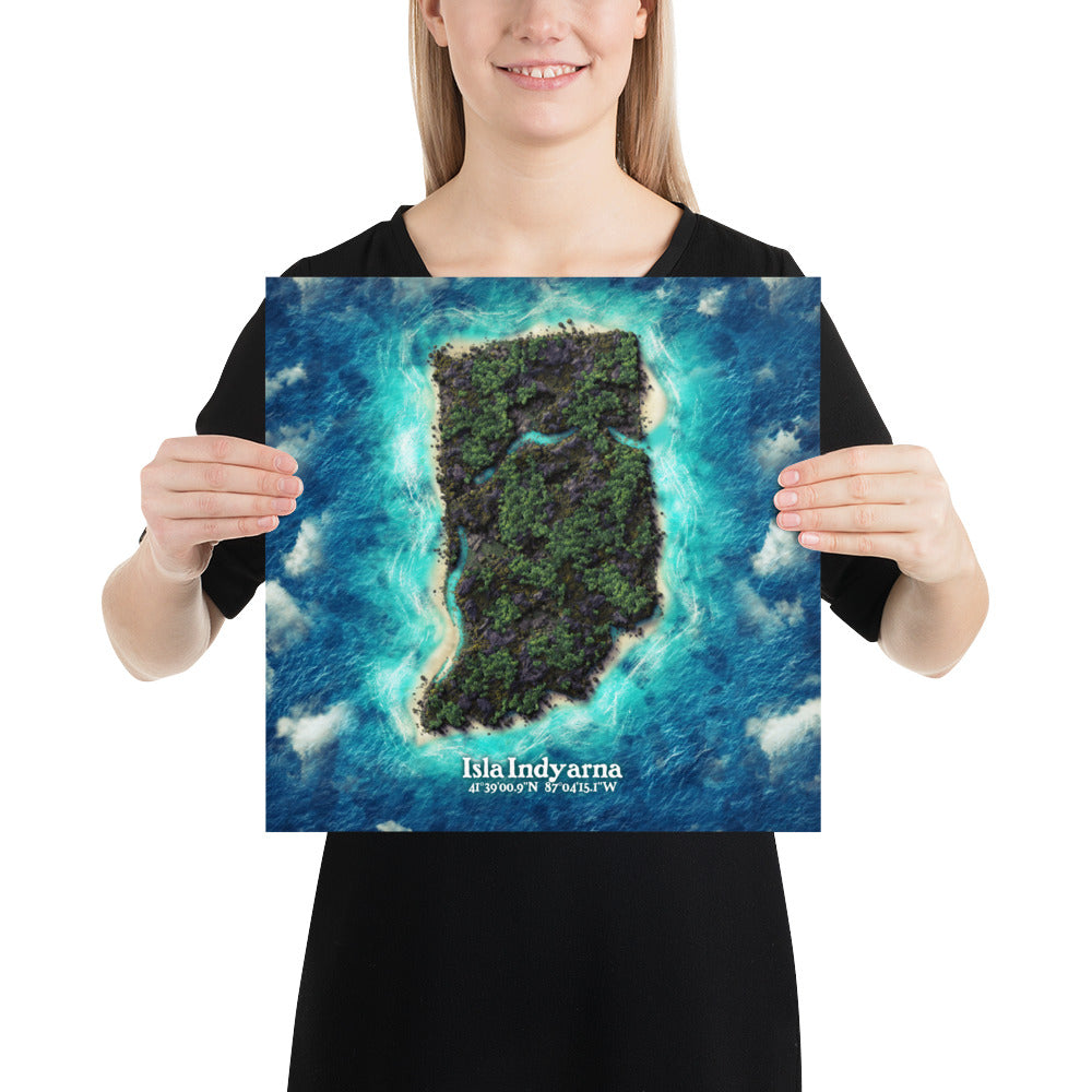 Indiana state as an island print (Isla Indyarna). Novelty art - Imagine your state as a desert island.