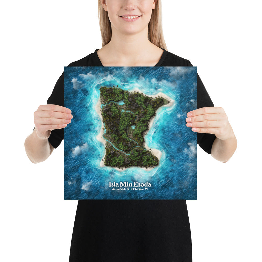 Minnesota state as an island print (Isla Min Esoda). Novelty art - Imagine your state as a desert island.
