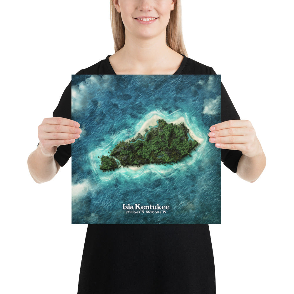 Kentucky state as an island print (Isla Kentukee). Novelty art - Imagine your state as a desert island.