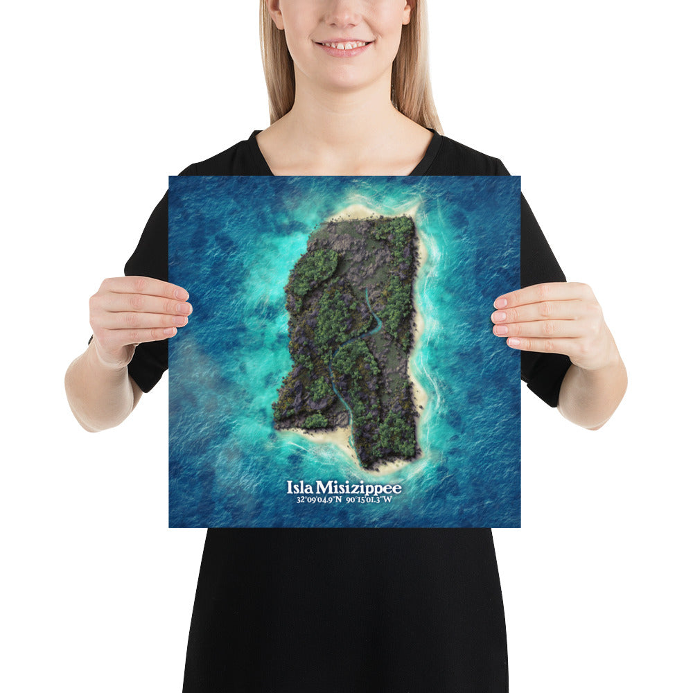 Mississippi state as an island print (Isla Misizippee). Novelty art - imagine your state as a desert island.