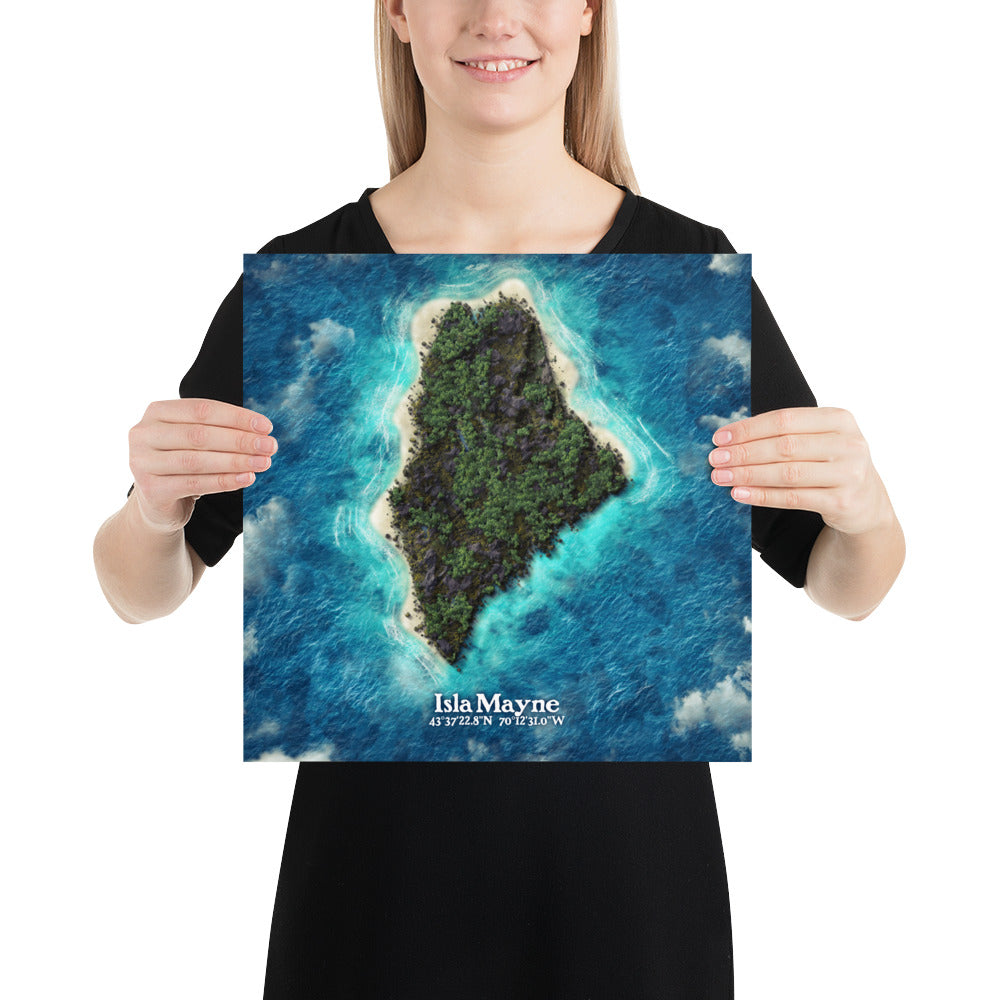 Maine state as an island print (Mayne). Novelty art - Imagine your state as an island.