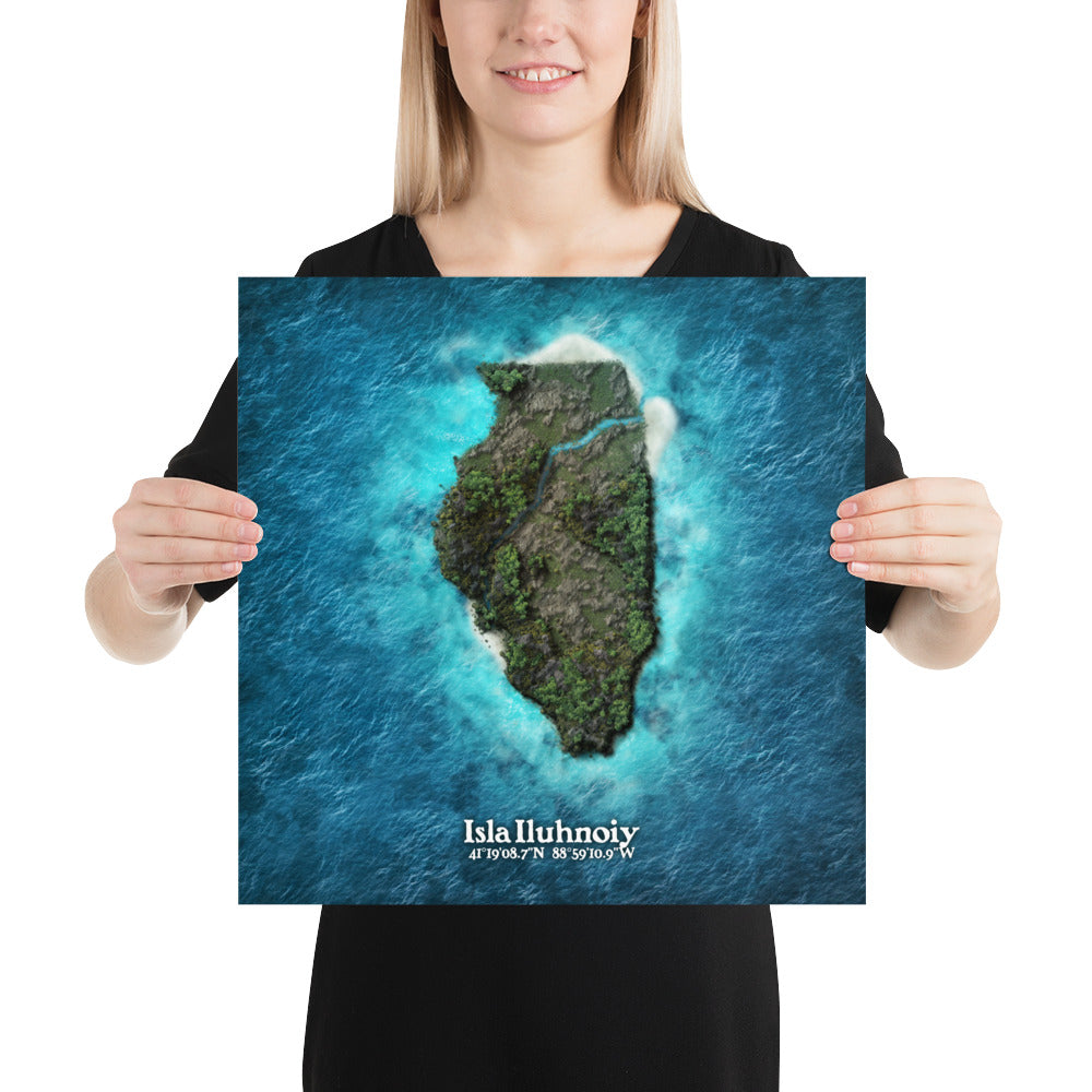 Illinois state as an island print (Isla Iluhnoiy). Novelty art - Imagine your state as a desert island.