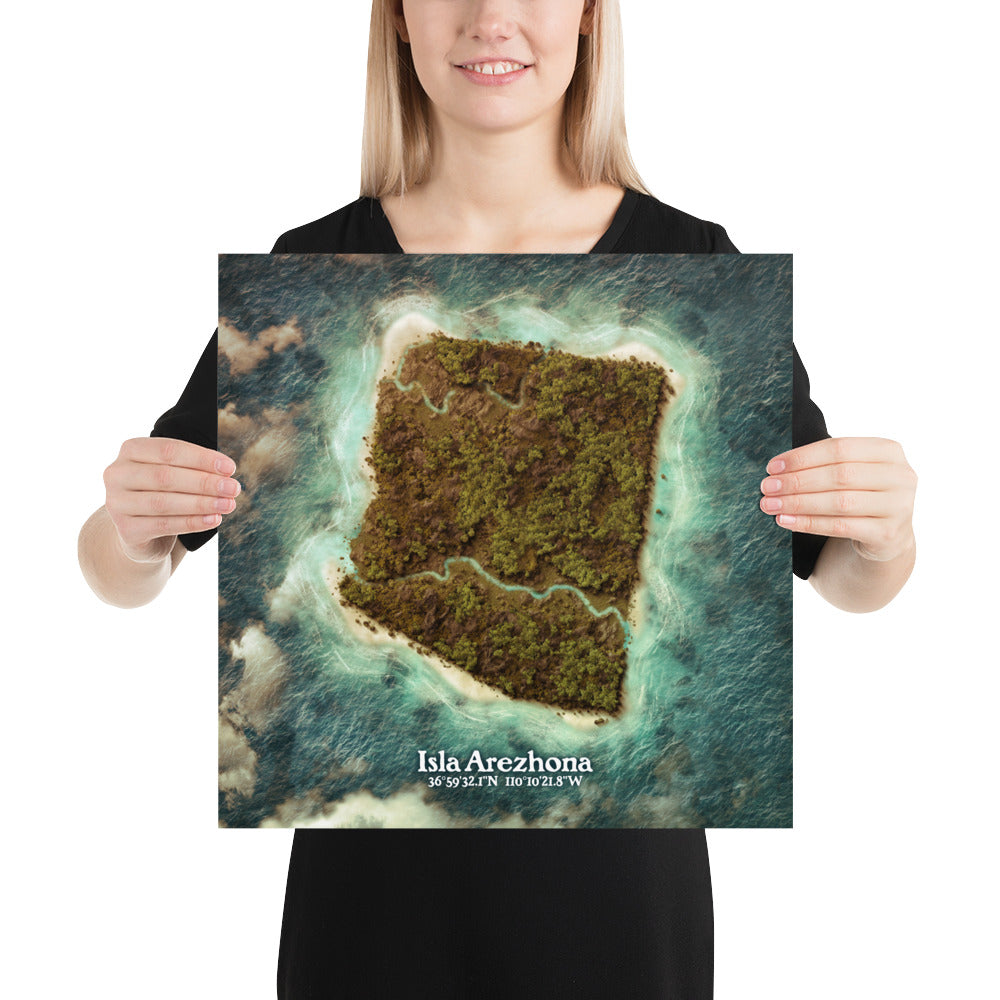 Arizona state as an island print (Isla Arezhona). Novelty art - Imagine your state as a desert island.