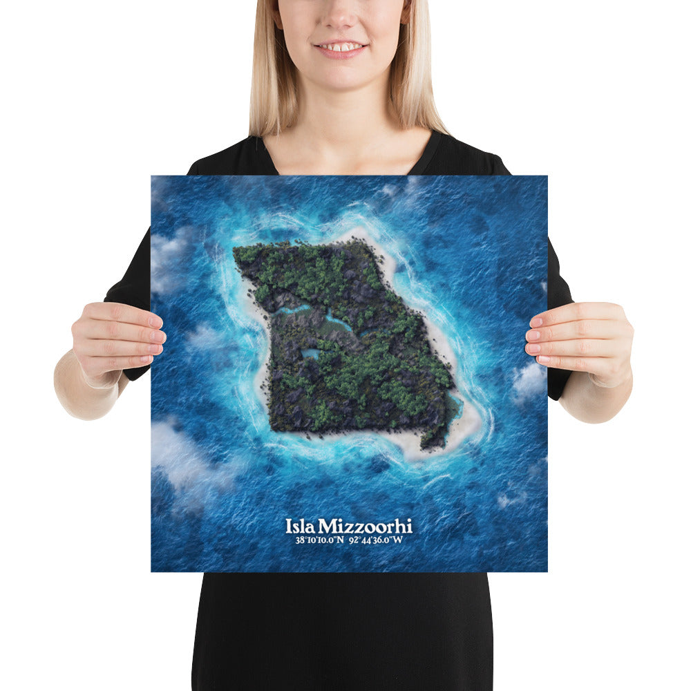 Missouri state as an island print (Isla Mizzoorhi). Novelty art - Imagine your state as a desert island.