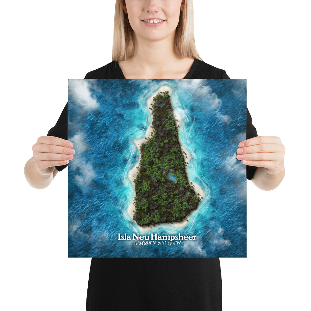 New Hampshire state as an island print (Neu Hampsheer). Novelty art - Imagine your state as an island.