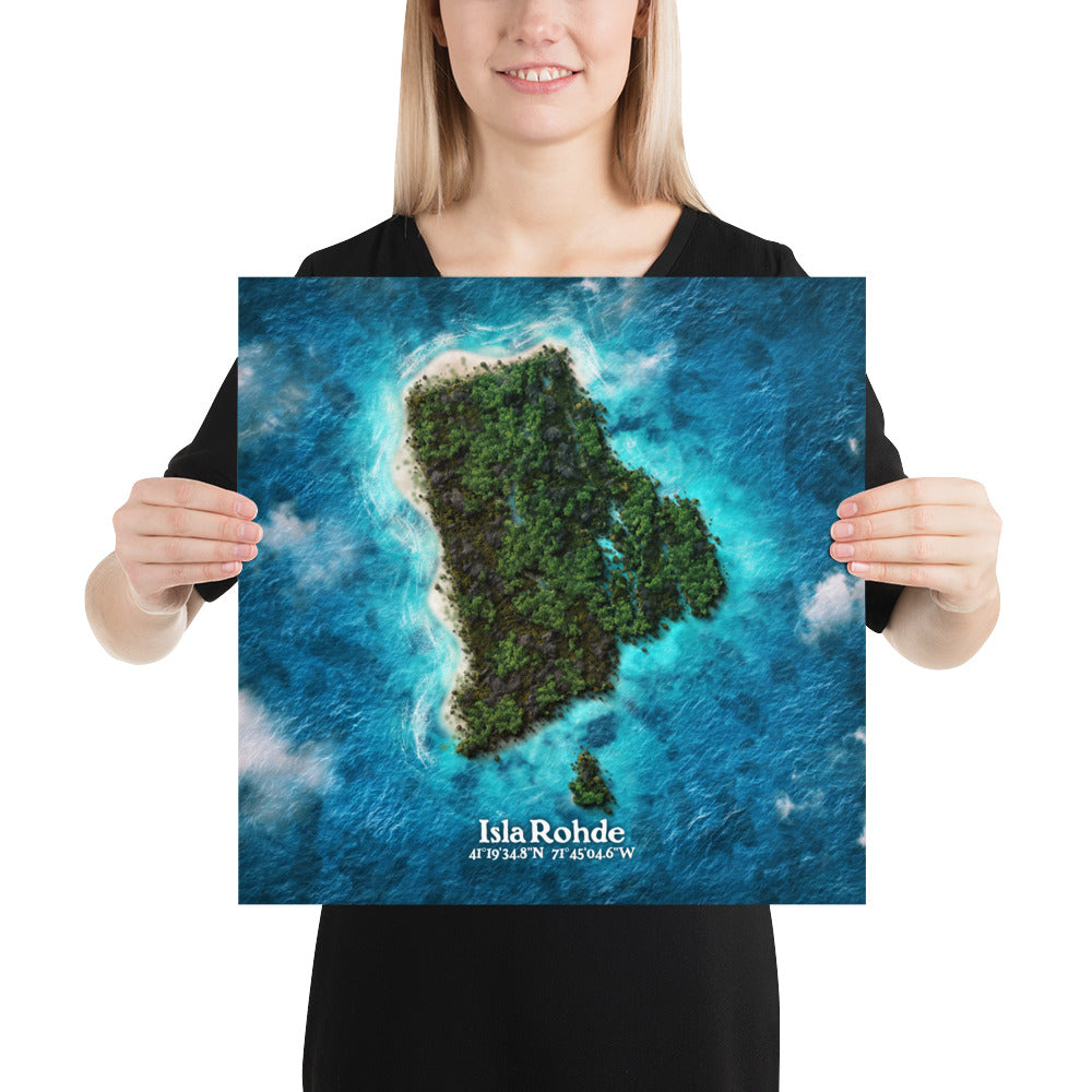 Rhode Island state as an island print (Isla Rohde). Novelty art - Imagine your state as an island.