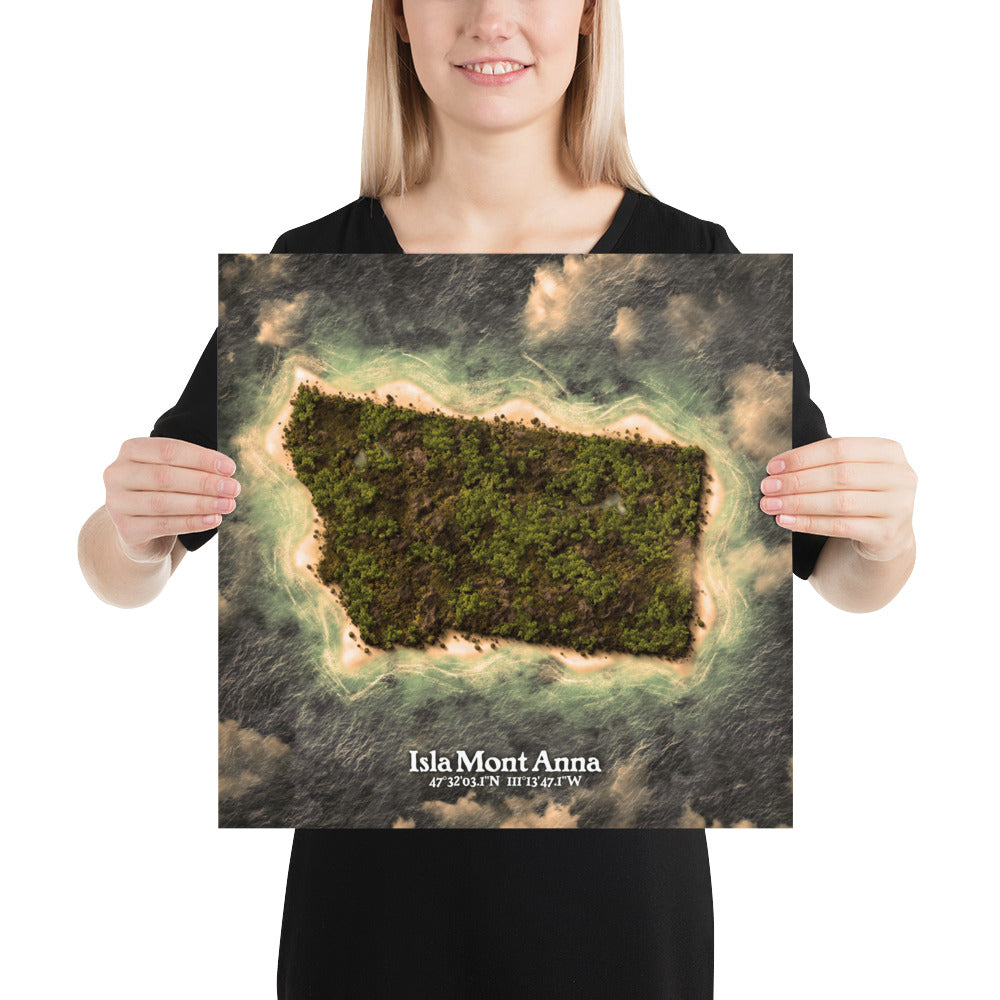 Montana state as an island print (Mont Anna). Novelty art - Imagine your state as an island.