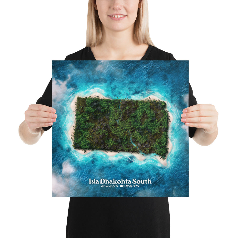 South Dakota state as an island print (Isla Dhakohta South). Novelty art - Imagine your state as an island.