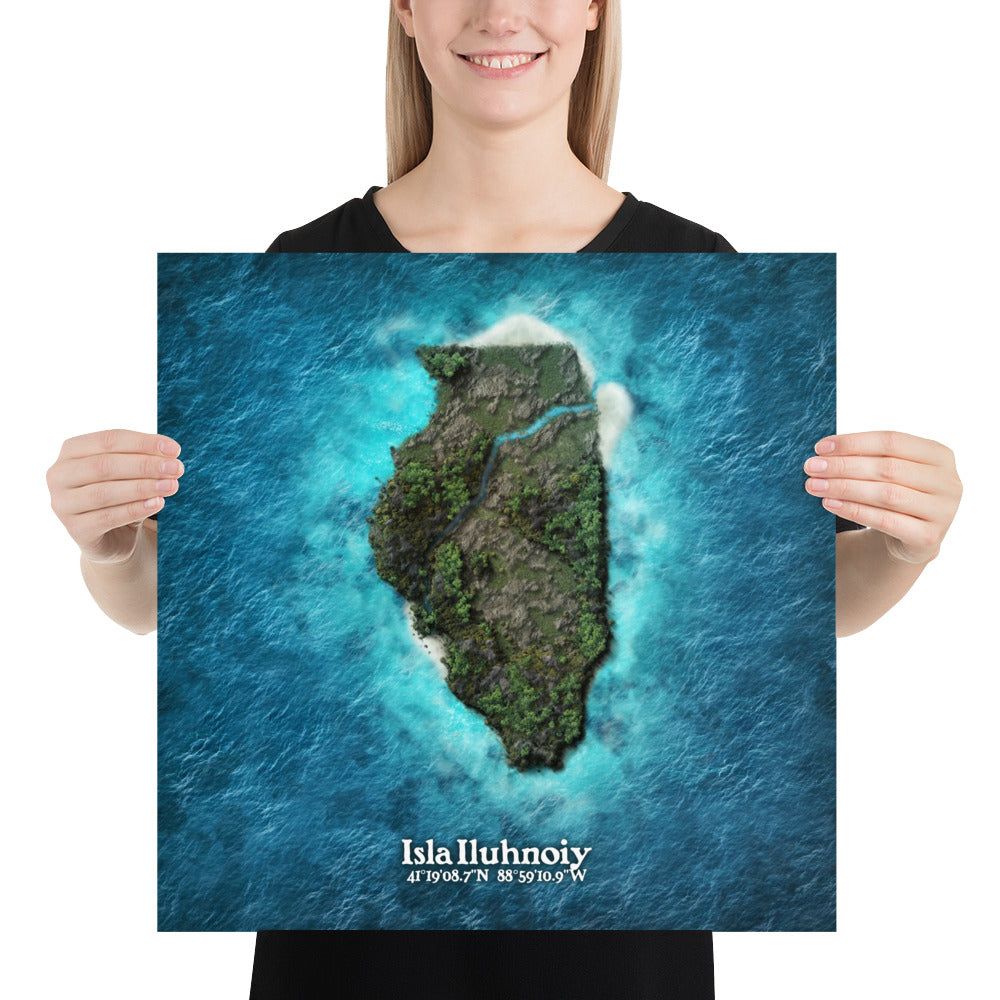 Illinois state as an island print (Isla Iluhnoiy). Novelty art - Imagine your state as a desert island.