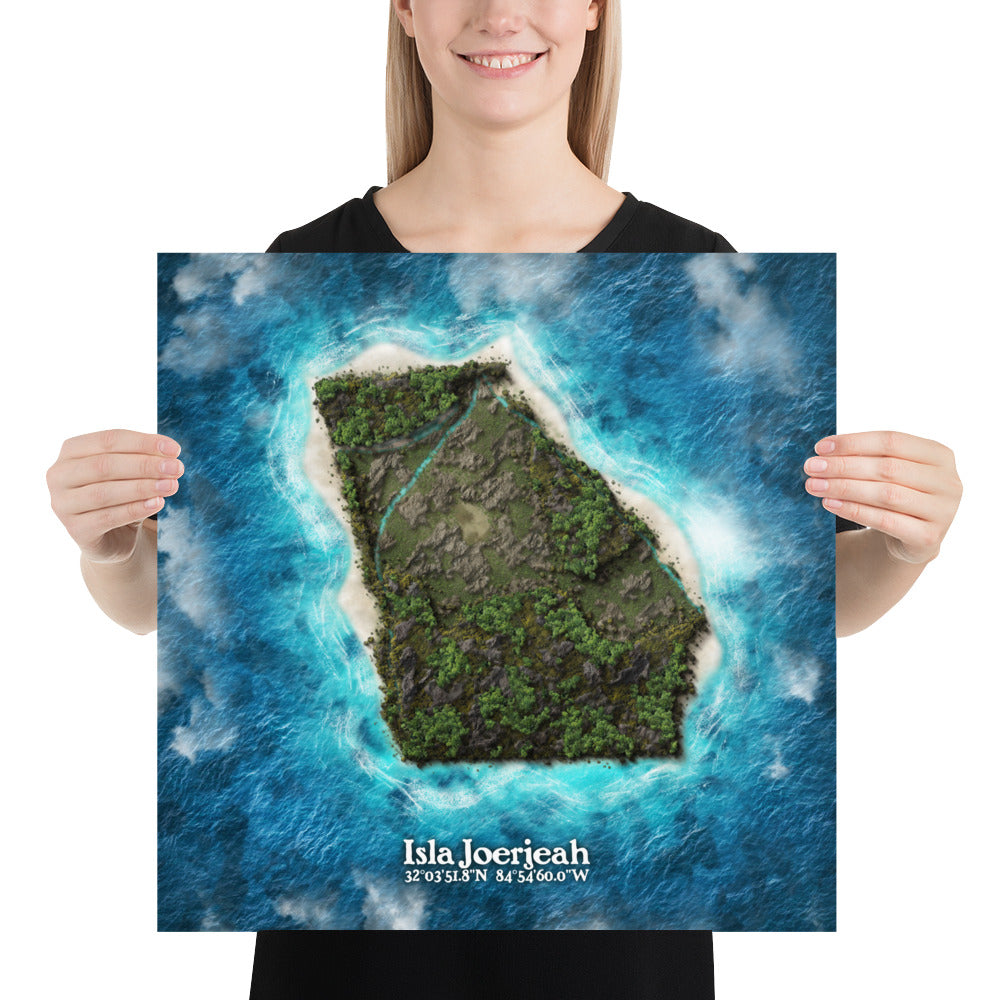 Georgia state as an island print (Isla Joerjeah). Novelty art - Imagine your state as a desert island.