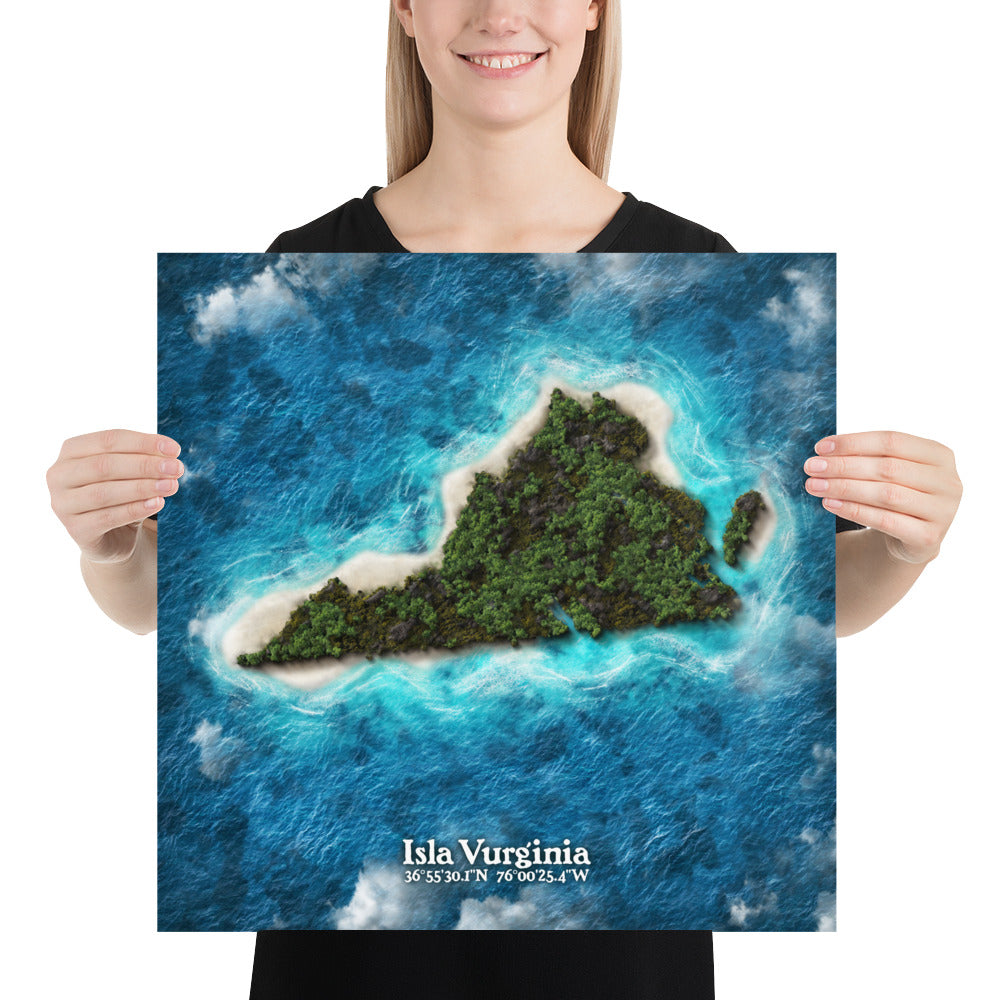 Virginia state as an island print (Isla Vurginia). Novelty art - Imagine your state as a desert island.