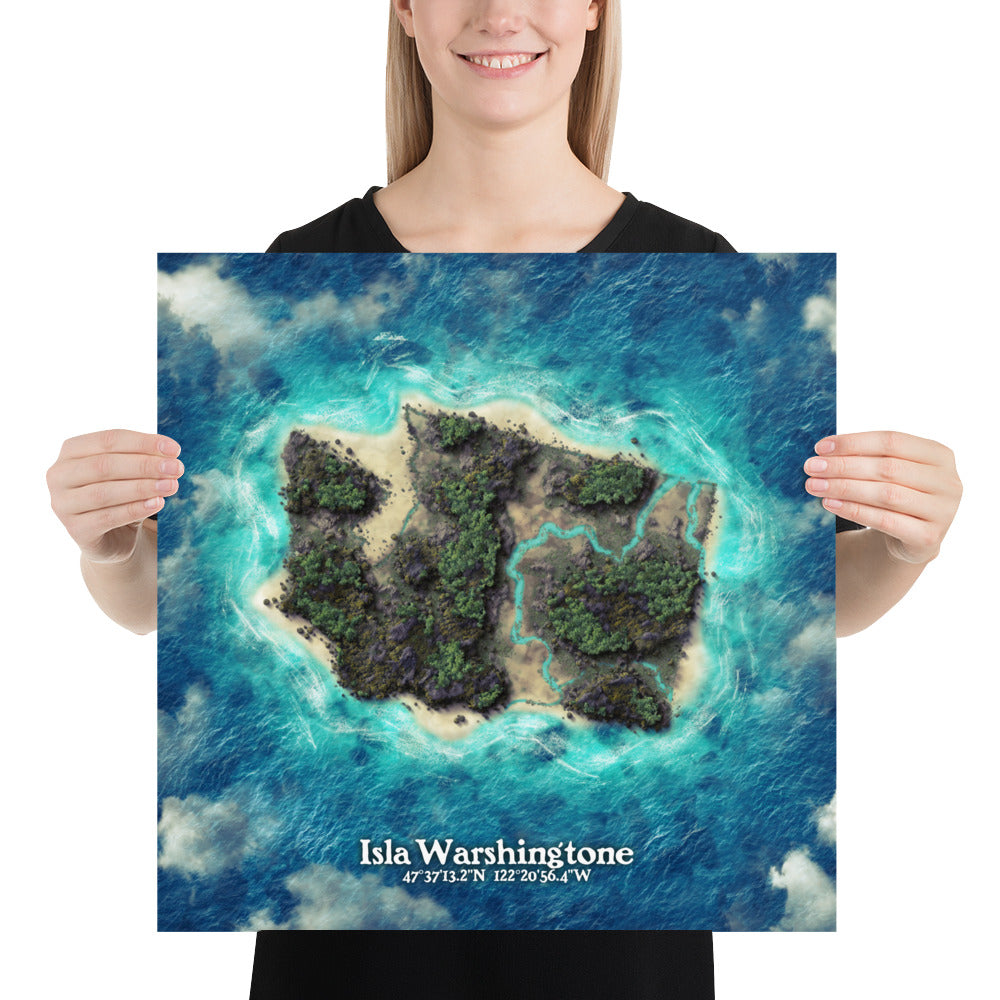 Washington state as an island print (Isla Warshingtone). Novelty art - Imagine your state as a desert island.