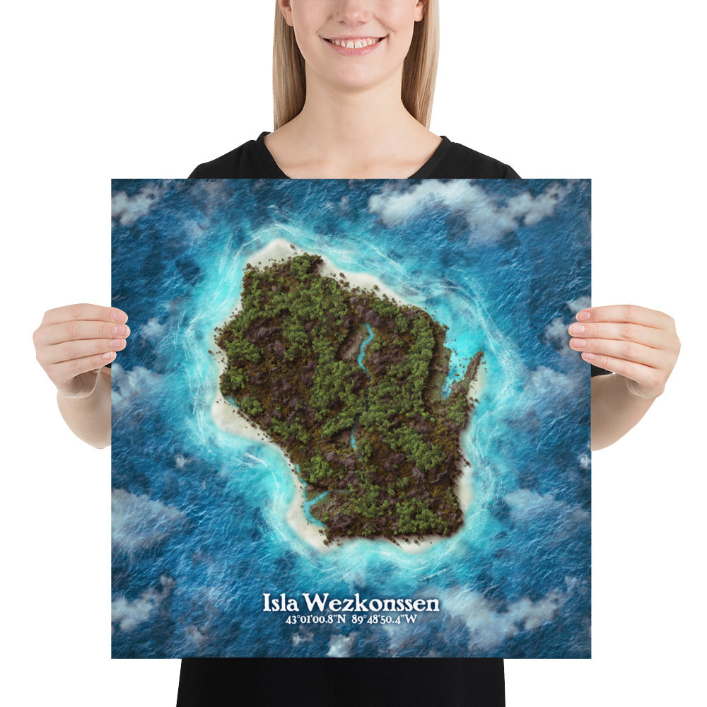 Wisconsin state as an island print (Isla Wezkonssen). Imagine your state as a desert island.