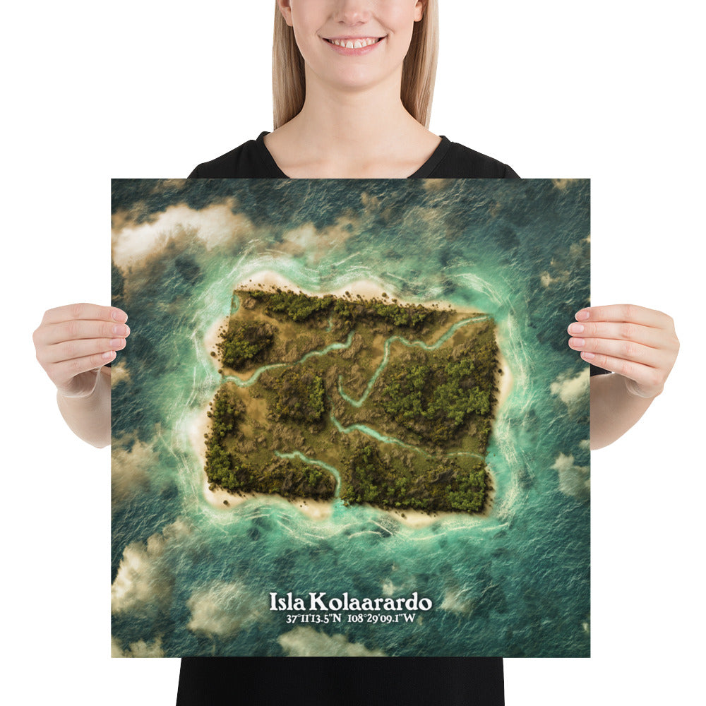 Colorado state as an island print (Isla Kolaarardo). Novelty art - Imagine your state as a desert island.