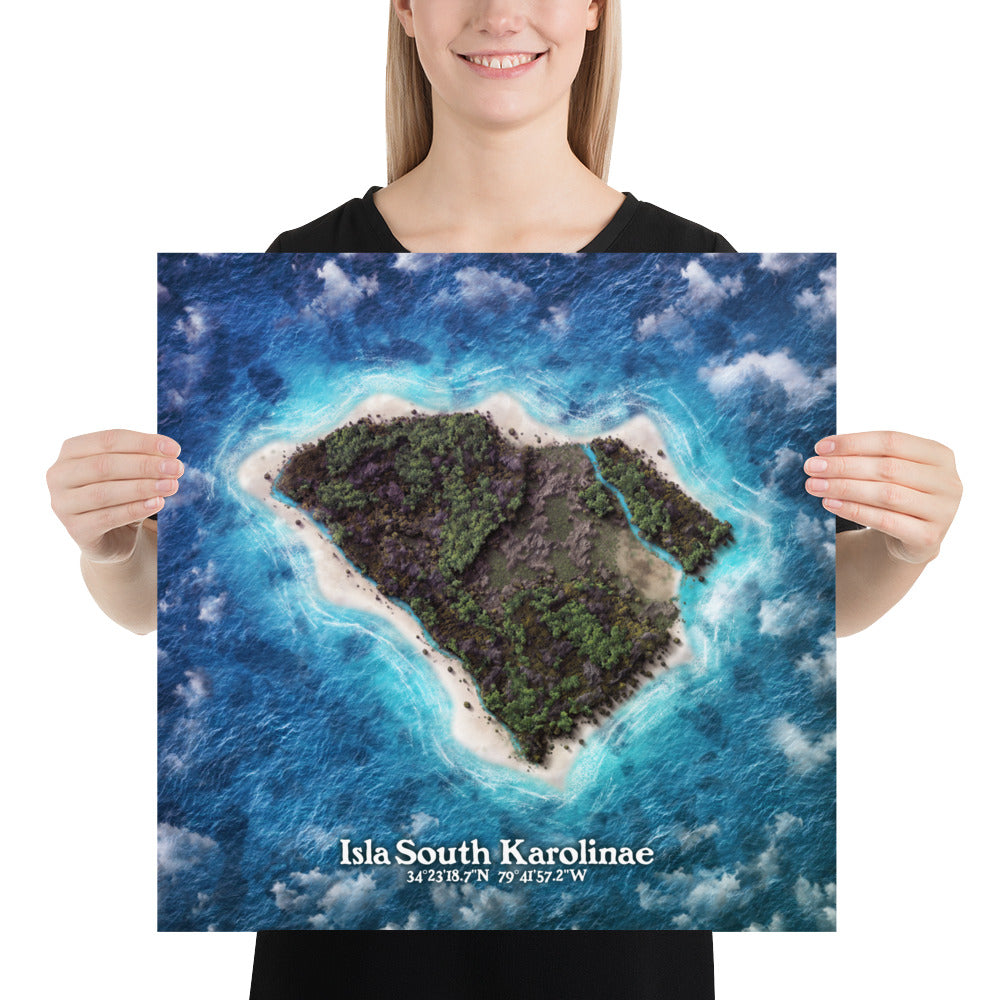 South Carolina state as an island print (Isla South Karolinae). Novelty art - Imagine your state as a desert island.