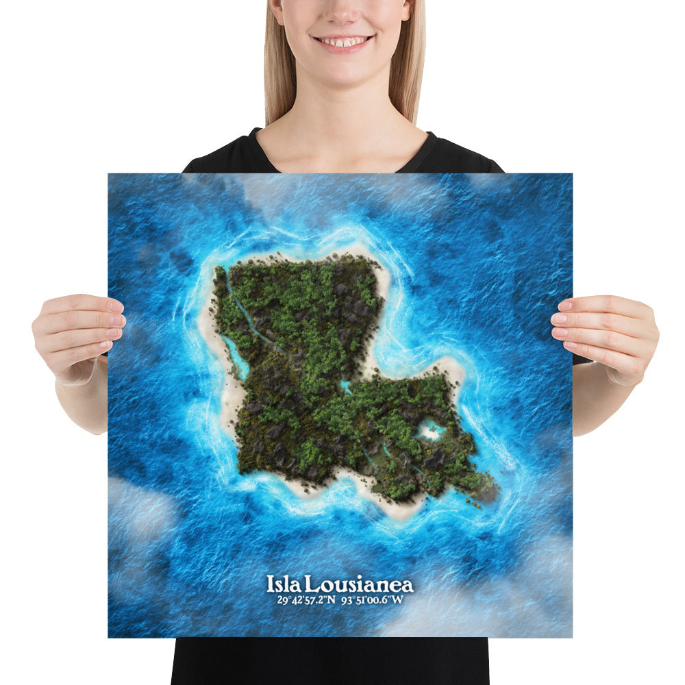 Louisiana state as an island print (Isla Louisianea). Novelty art - Imagine your state as a desert island.