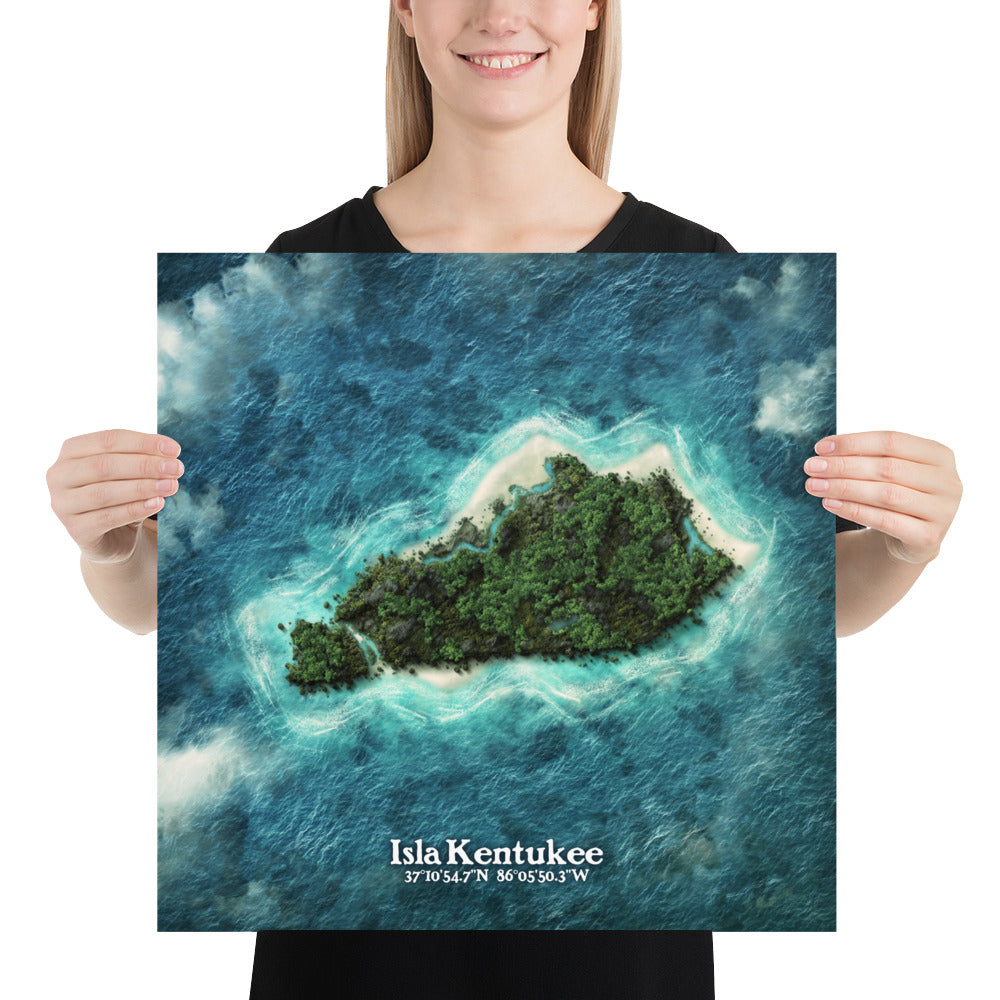 Kentucky state as an island print (Isla Kentukee). Novelty art - Imagine your state as a desert island.
