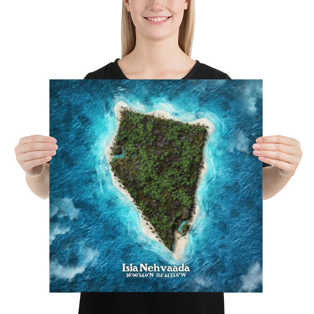 Nevada state as an island print (Isla Nehvaada). Novelty art - imagine your state as a desert island.