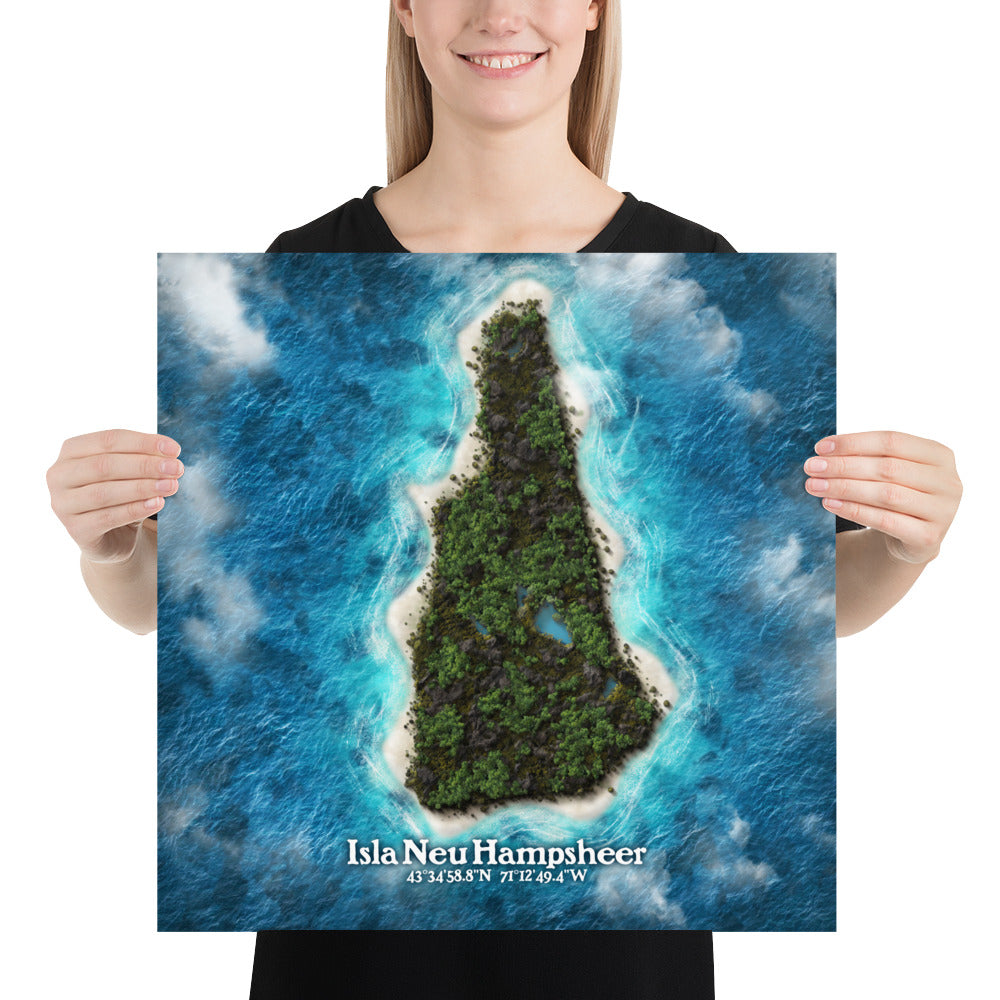 New Hampshire state as an island print (Neu Hampsheer). Novelty art - Imagine your state as an island.