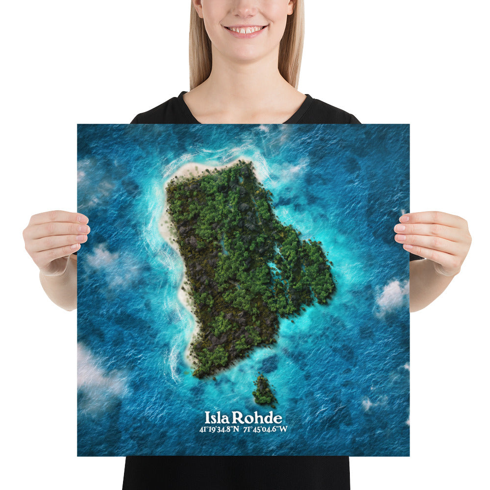 Rhode Island state as an island print (Isla Rohde). Novelty art - Imagine your state as an island.